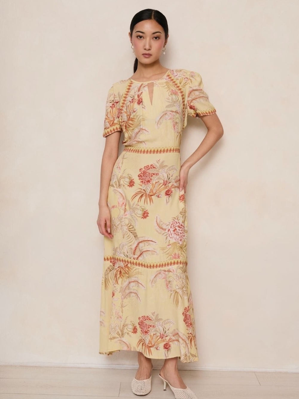 Raishma Mavis Yellow Floral Midi Dress NWT | UK 8 / US 4